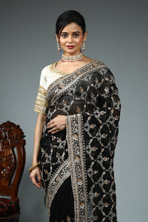 Black Blended Georgette Saree