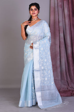 Sky Blue Blended Silk Saree with ThreadWorks - Keya Seth Exclusive