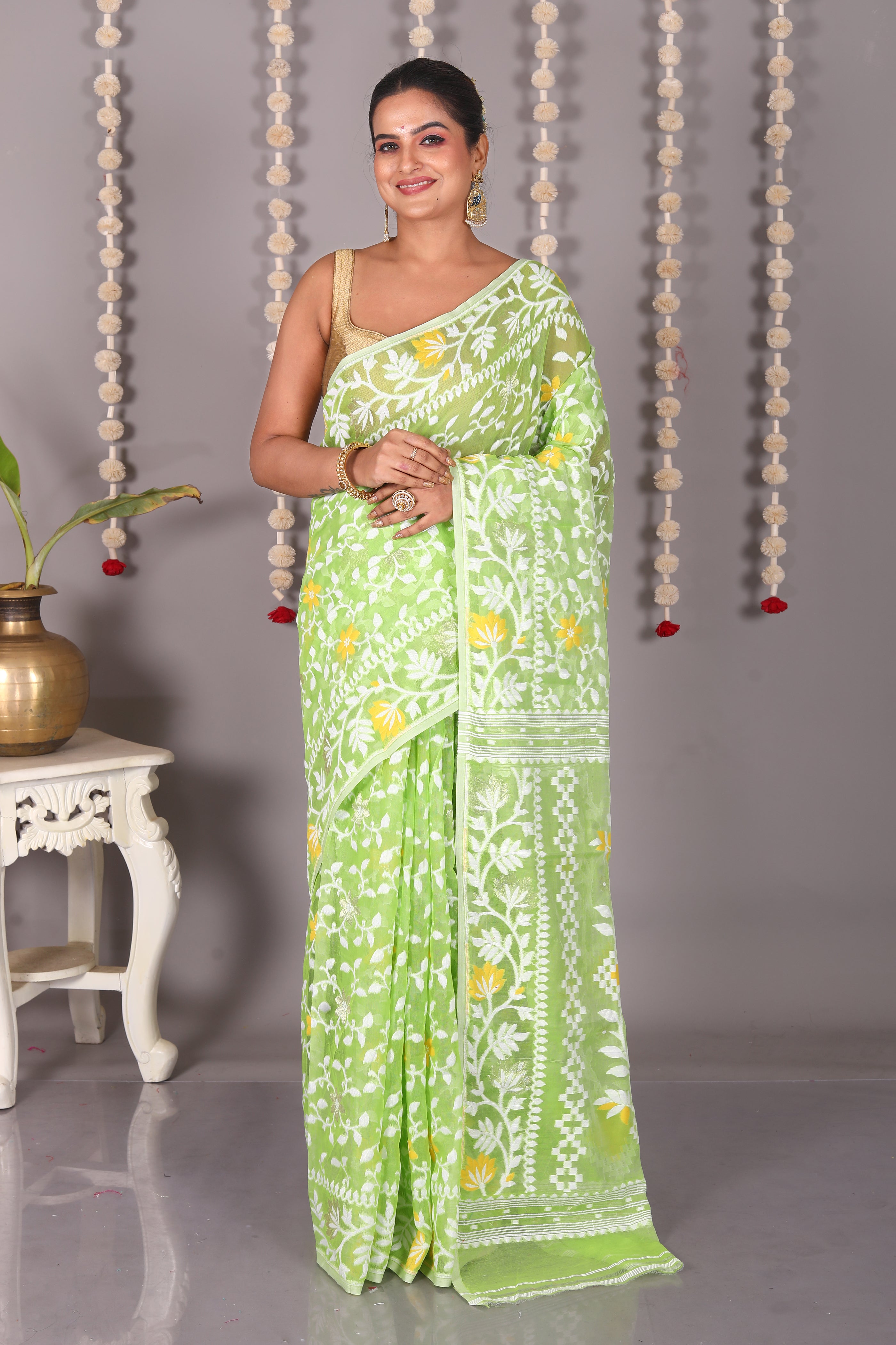 Green Cotton Jamdani Saree - Keya Seth Exclusive