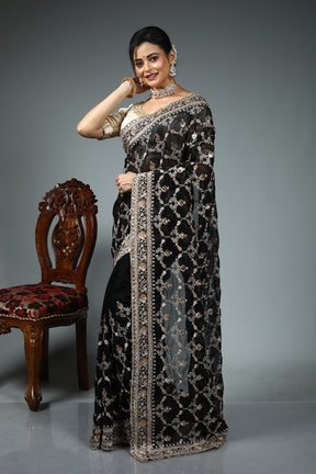 Black Blended Georgette Saree