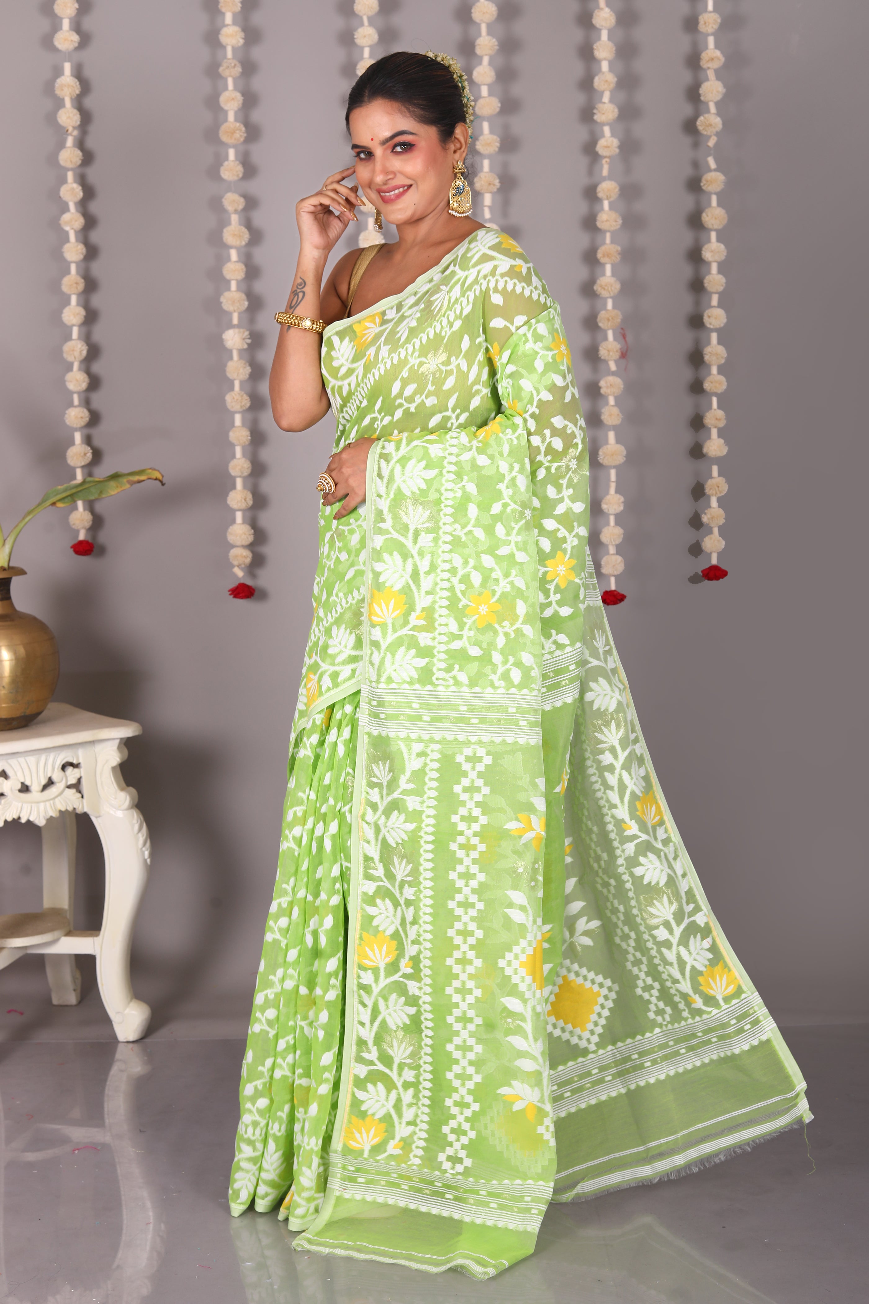 Green Cotton Jamdani Saree - Keya Seth Exclusive