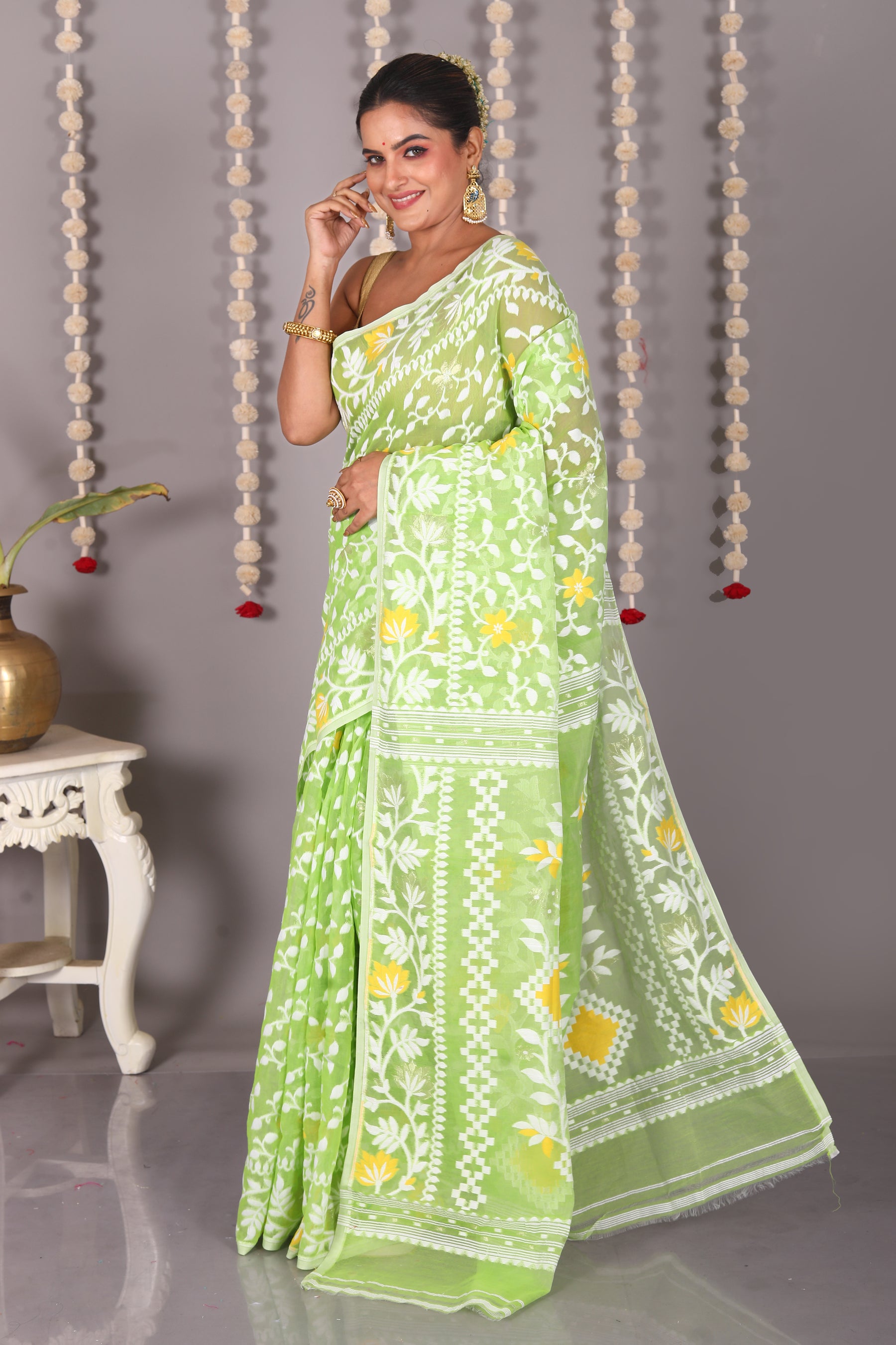 Green Cotton Jamdani Saree - Keya Seth Exclusive