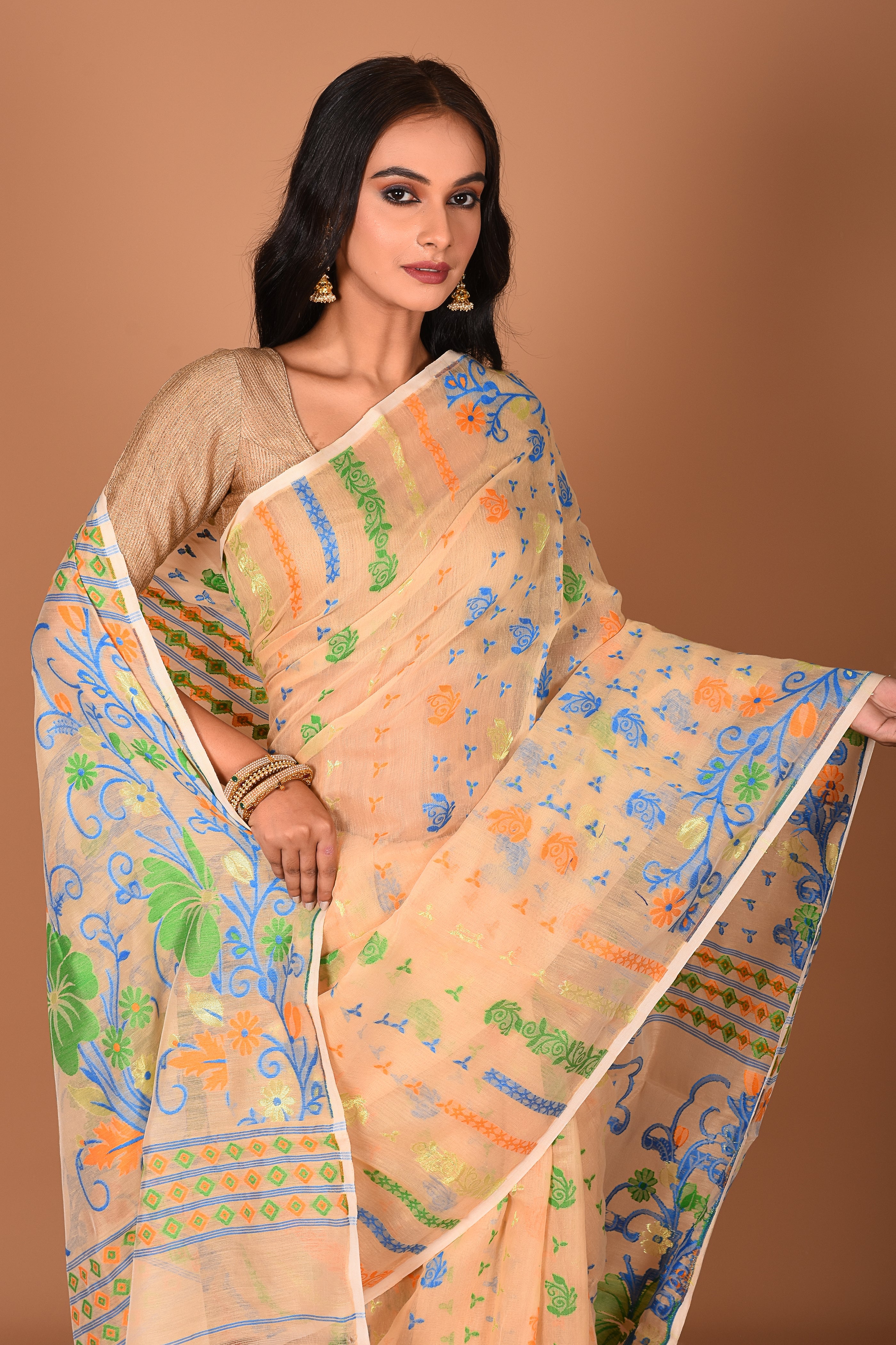 Beige Jamdani Saree - Keya Seth Exclusive