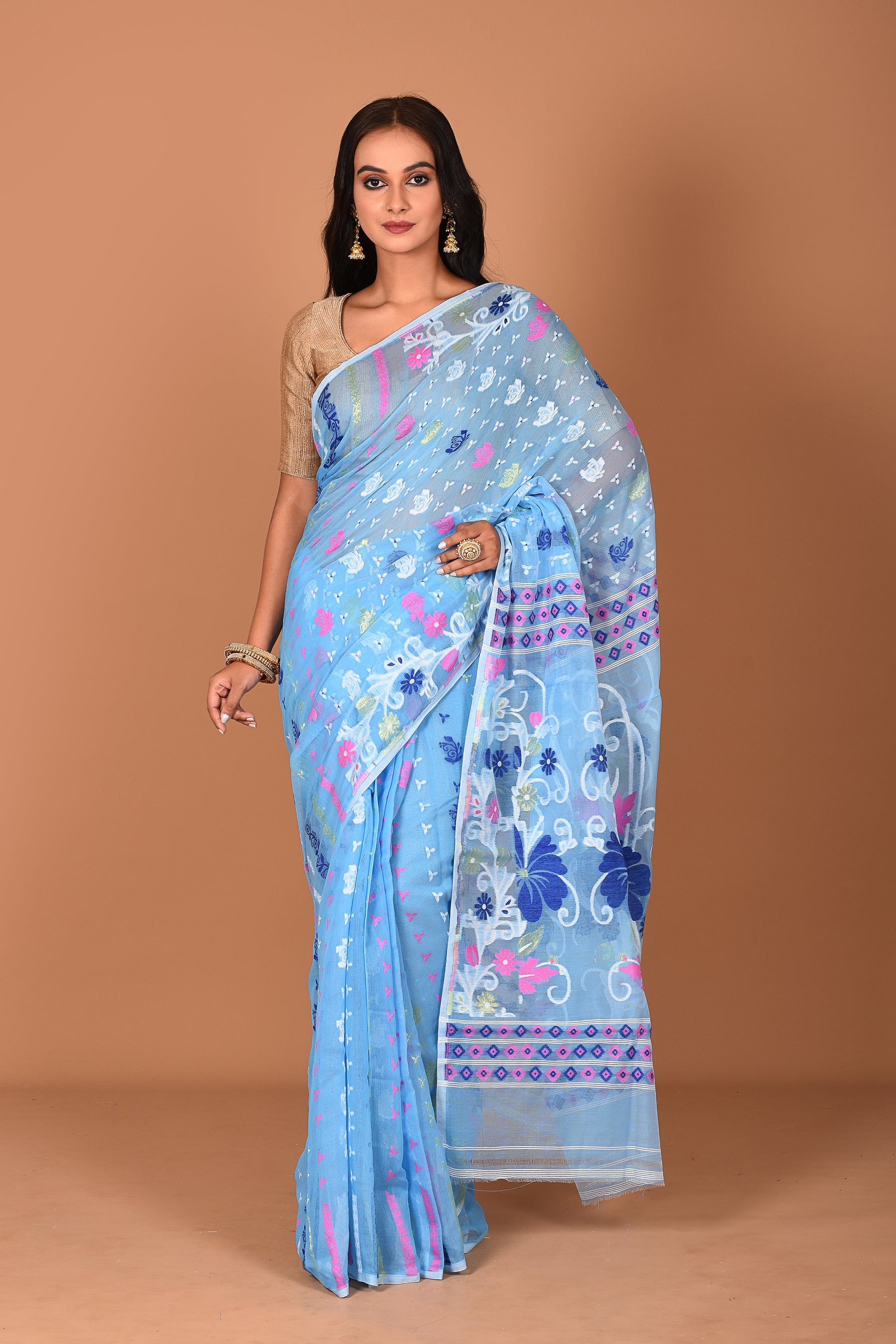 Aqua Blue Jamdani Saree - Keya Seth Exclusive