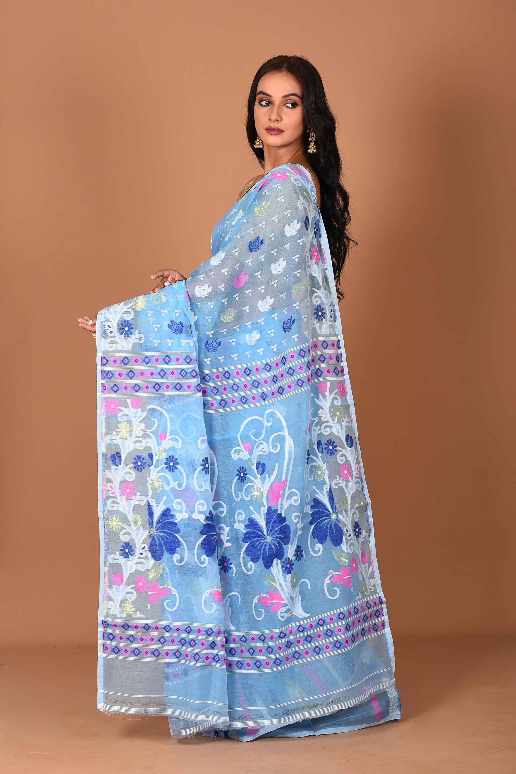 Aqua Blue Jamdani Saree - Keya Seth Exclusive