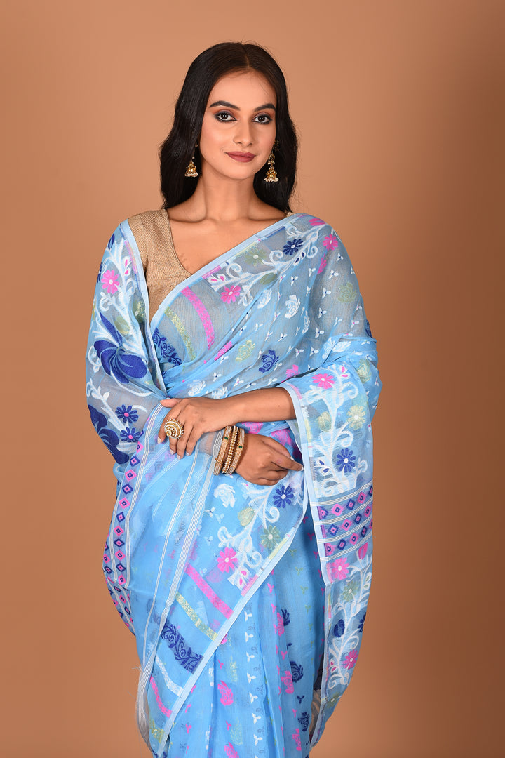 Aqua Blue Jamdani Saree - Keya Seth Exclusive