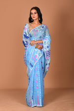 Load image into Gallery viewer, Aqua Blue Jamdani Saree - Keya Seth Exclusive
