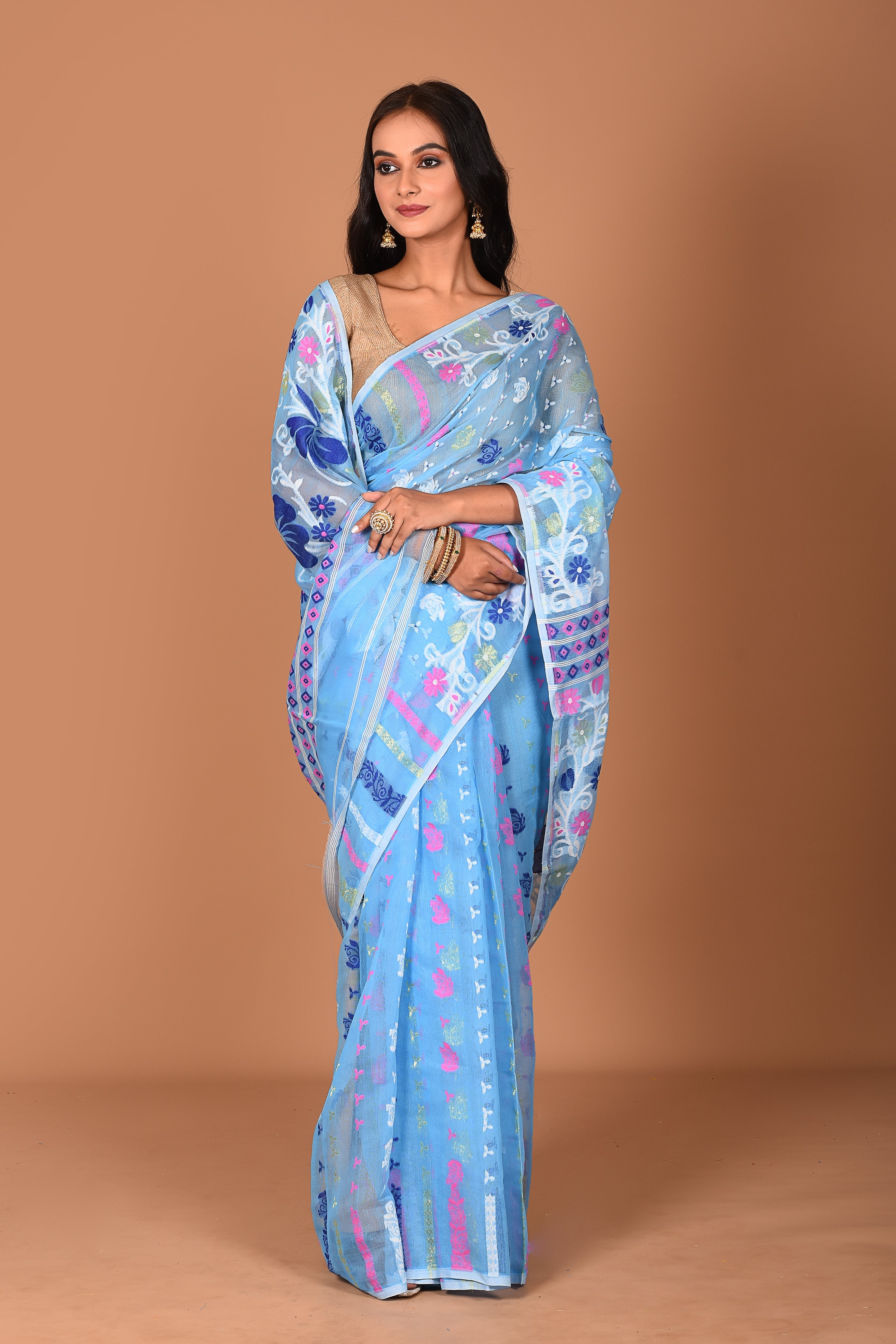 Aqua Blue Jamdani Saree - Keya Seth Exclusive