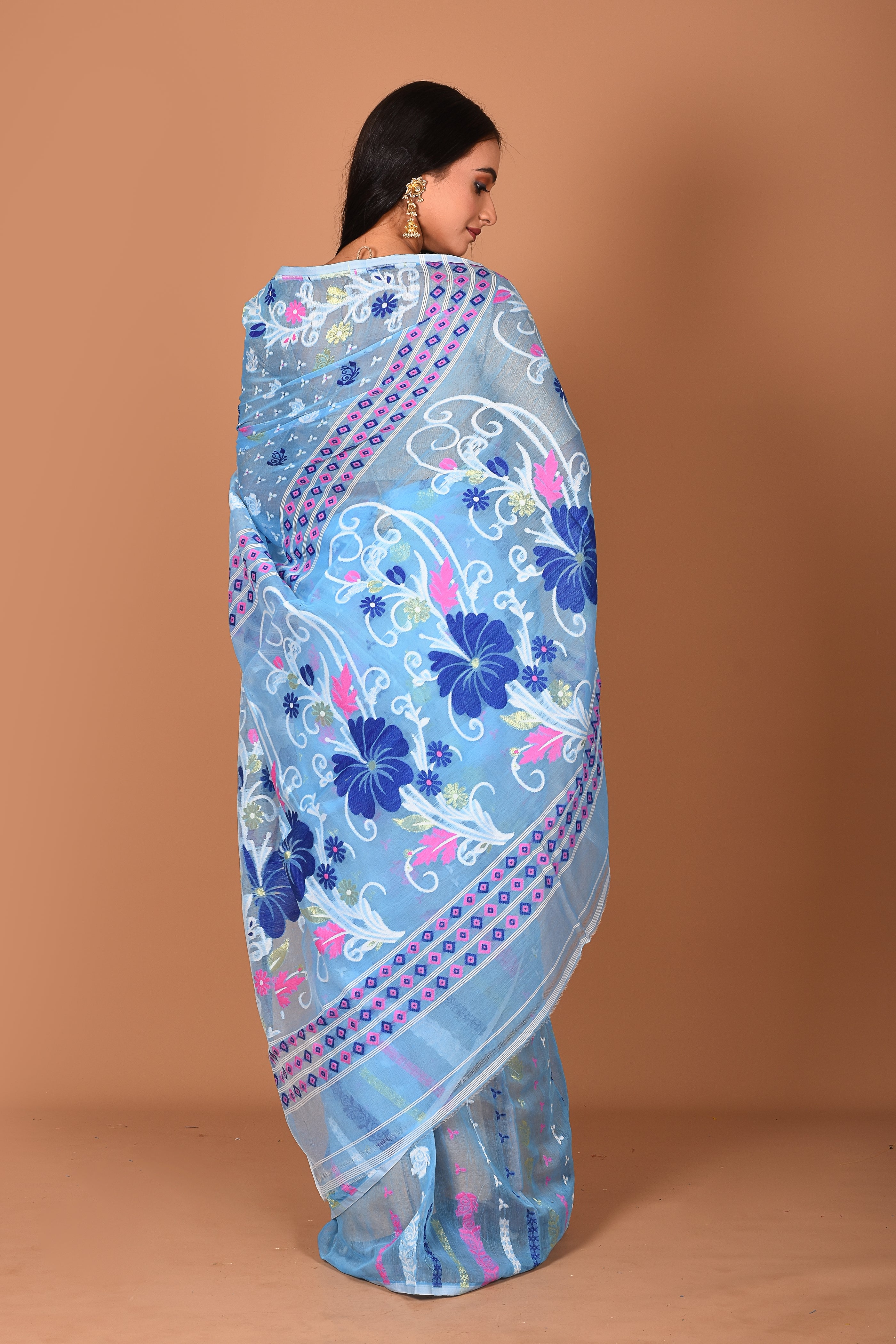 Aqua Blue Jamdani Saree - Keya Seth Exclusive