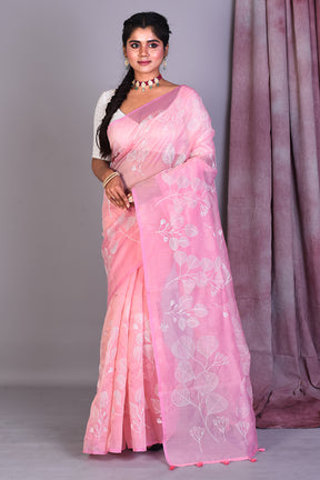 Light Pink Blended Organza Saree with ThreadWorks - Keya Seth Exclusive