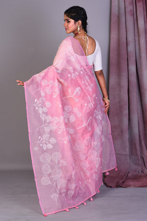 Light Pink Blended Organza Saree with ThreadWorks - Keya Seth Exclusive