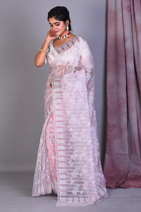 Light Mauve Blended Organza Saree with ThreadWorks - Keya Seth Exclusive