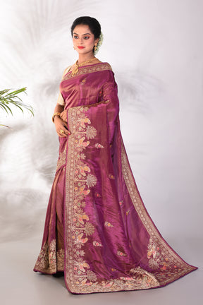 Purple Tissue Saree with Floral Work - Keya Seth Exclusive