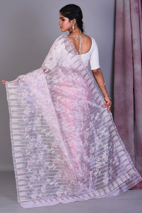 Light Mauve Blended Organza Saree with ThreadWorks - Keya Seth Exclusive