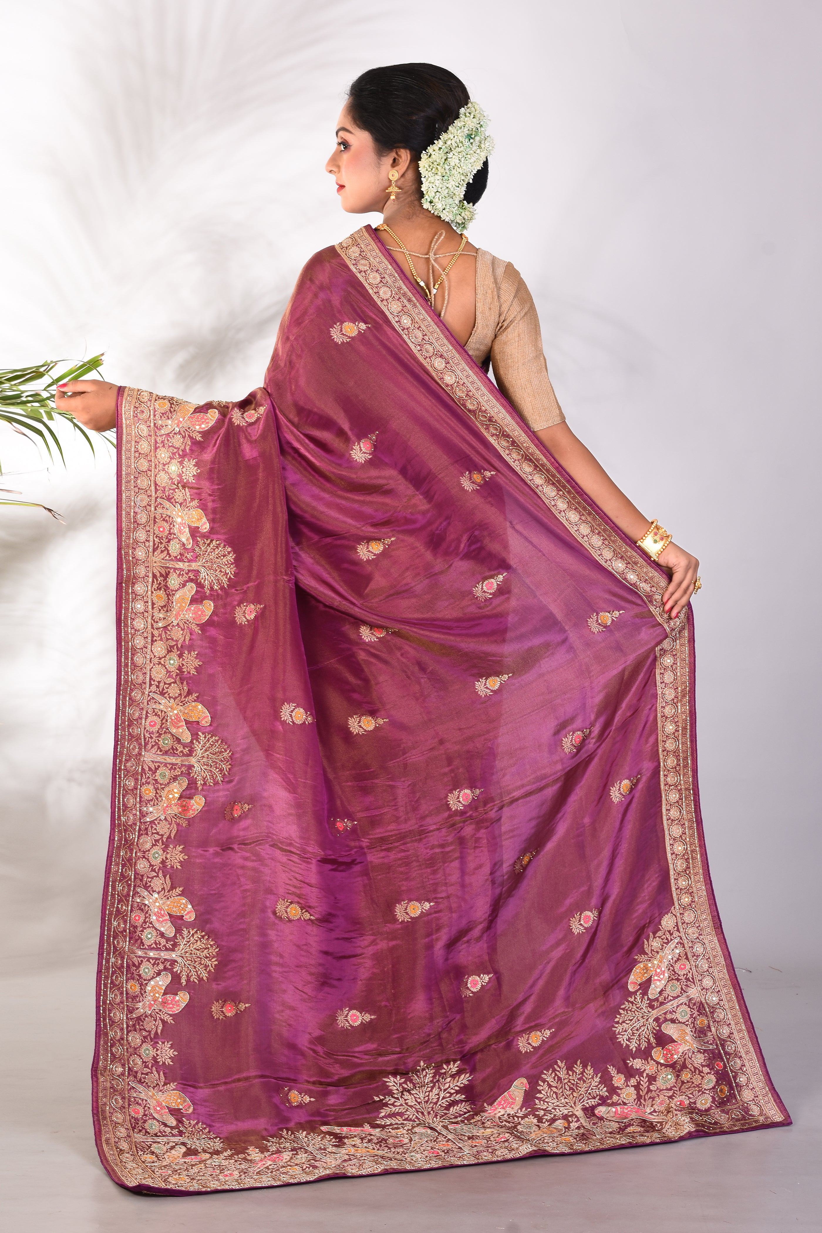 Purple Tissue Saree with Floral Work - Keya Seth Exclusive