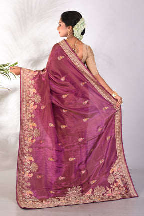 Purple Tissue Saree with Floral Work - Keya Seth Exclusive