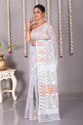Grey Cotton Jamdani Saree - Keya Seth Exclusive