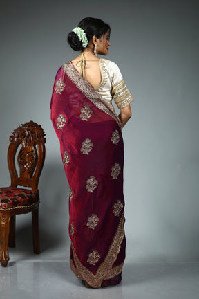 Maroon Blended Jimmy Choo Saree