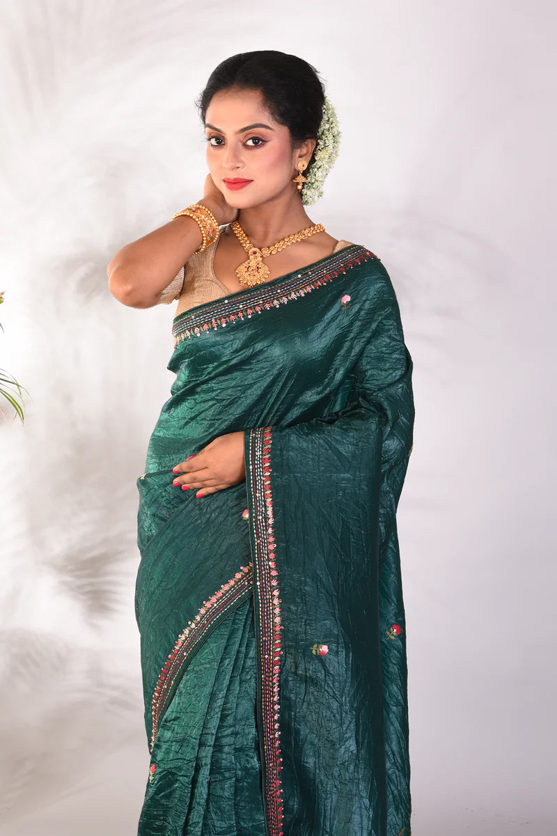 Bottle Green Jimmy Choo Saree - Keya Seth Exclusive