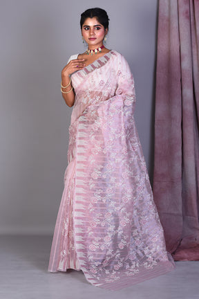 Light Pink Blended Organza Saree with ThreadWorks - Keya Seth Exclusive