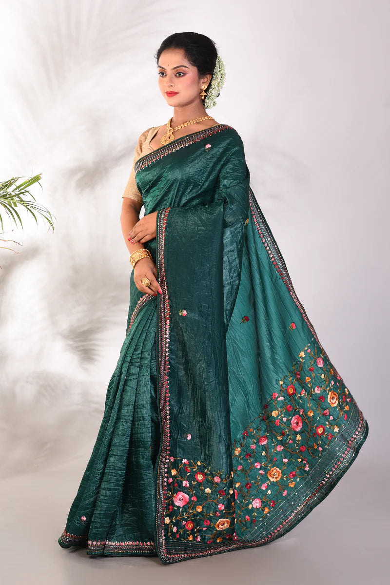 Bottle Green Jimmy Choo Saree - Keya Seth Exclusive