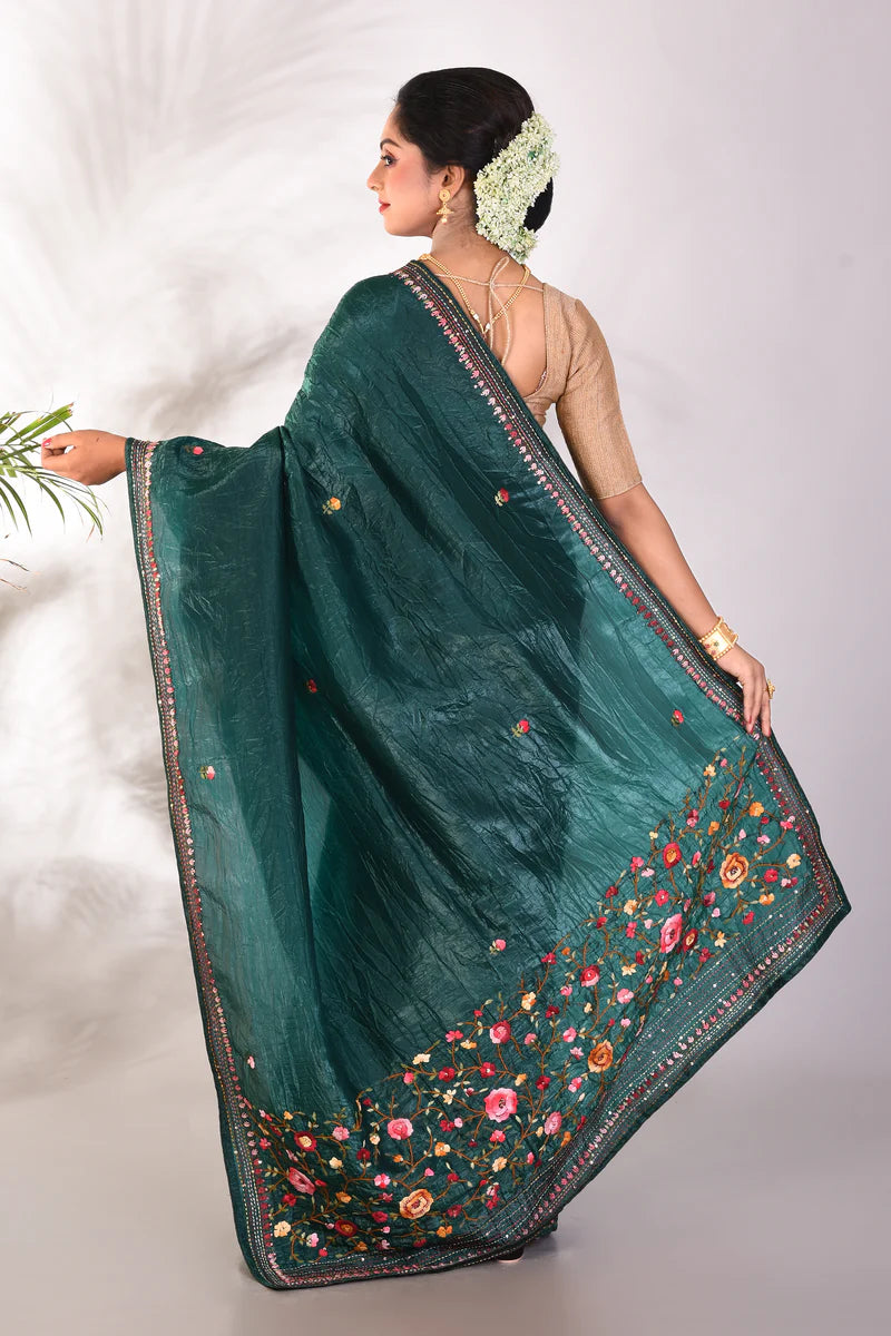 Bottle Green Jimmy Choo Saree - Keya Seth Exclusive