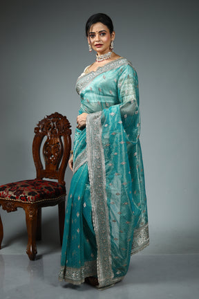 Sea Green Blended Jimmy Choo Saree