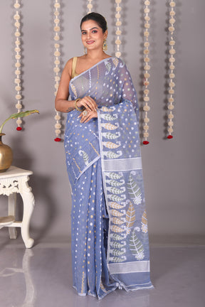 Grey Cotton Jamdani Saree - Keya Seth Exclusive