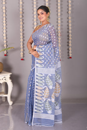 Grey Cotton Jamdani Saree - Keya Seth Exclusive