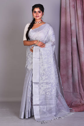 Grey Blended Silk Saree with ThreadWorks - Keya Seth Exclusive