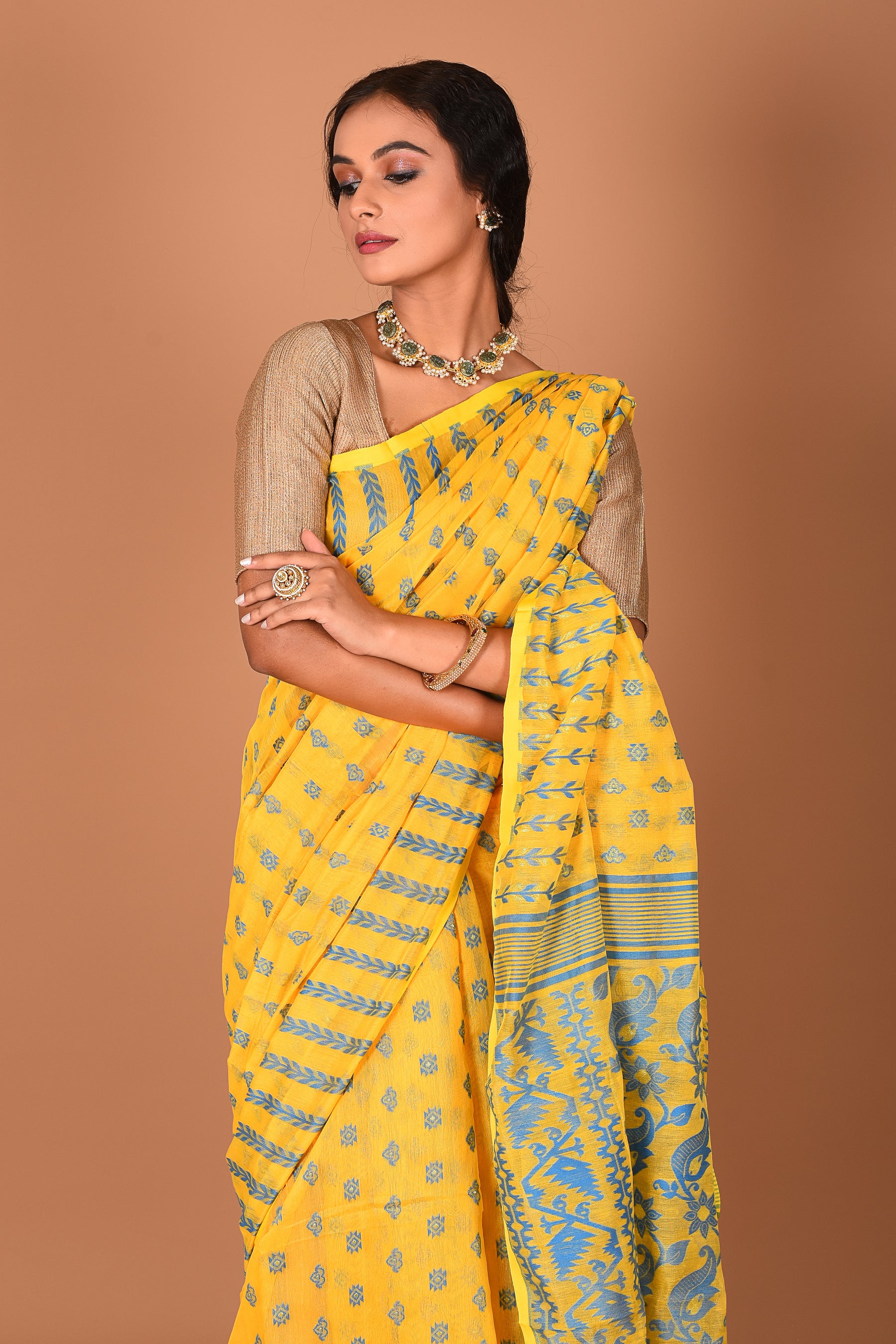 Mustard Yellow Jamdani Saree - Keya Seth Exclusive