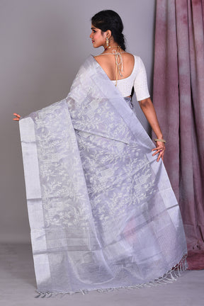 Grey Blended Silk Saree with ThreadWorks - Keya Seth Exclusive