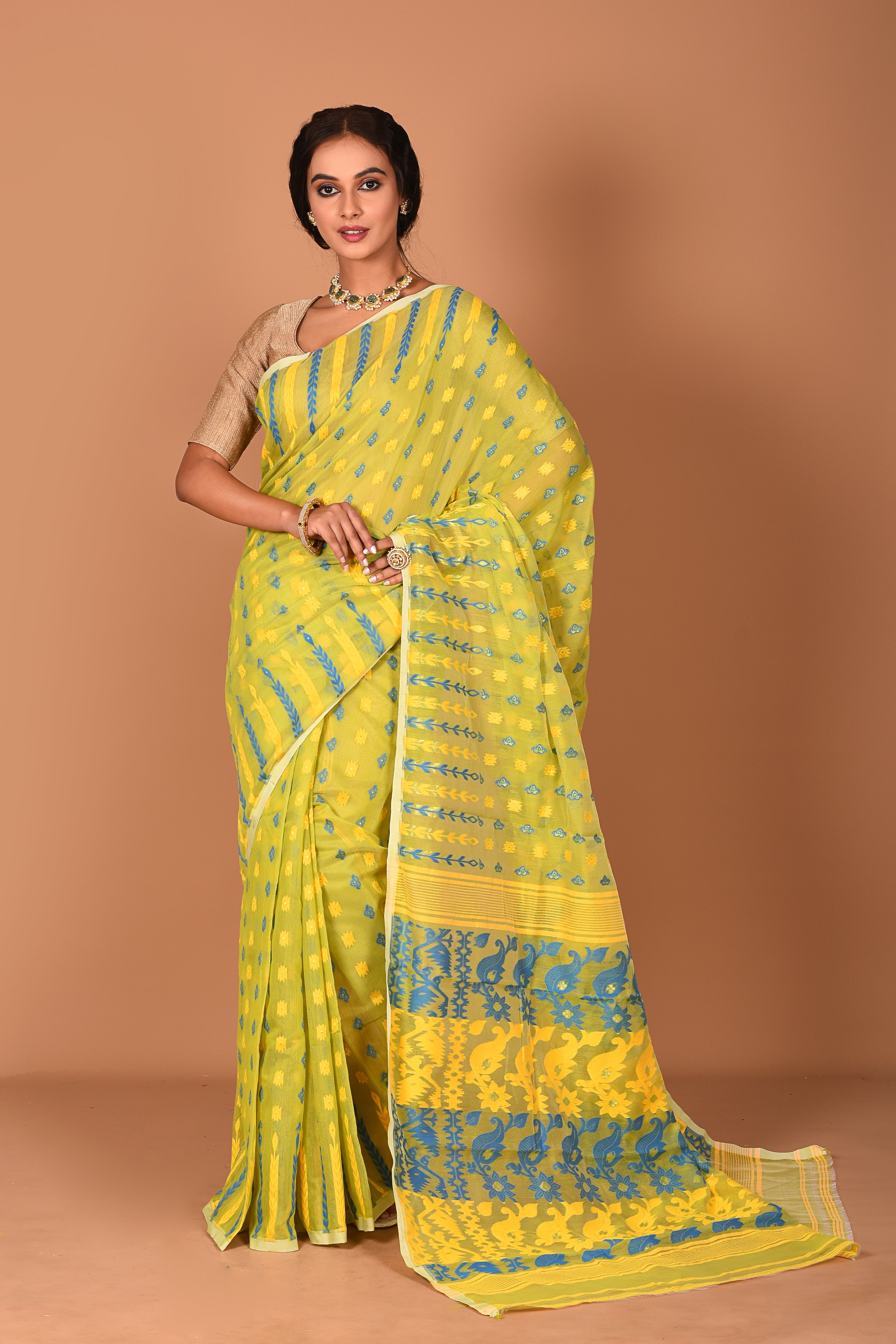 Olive Green Jamdani Saree - Keya Seth Exclusive