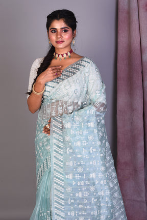 Sea Green Blended Organza Saree with ThreadWorks - Keya Seth Exclusive