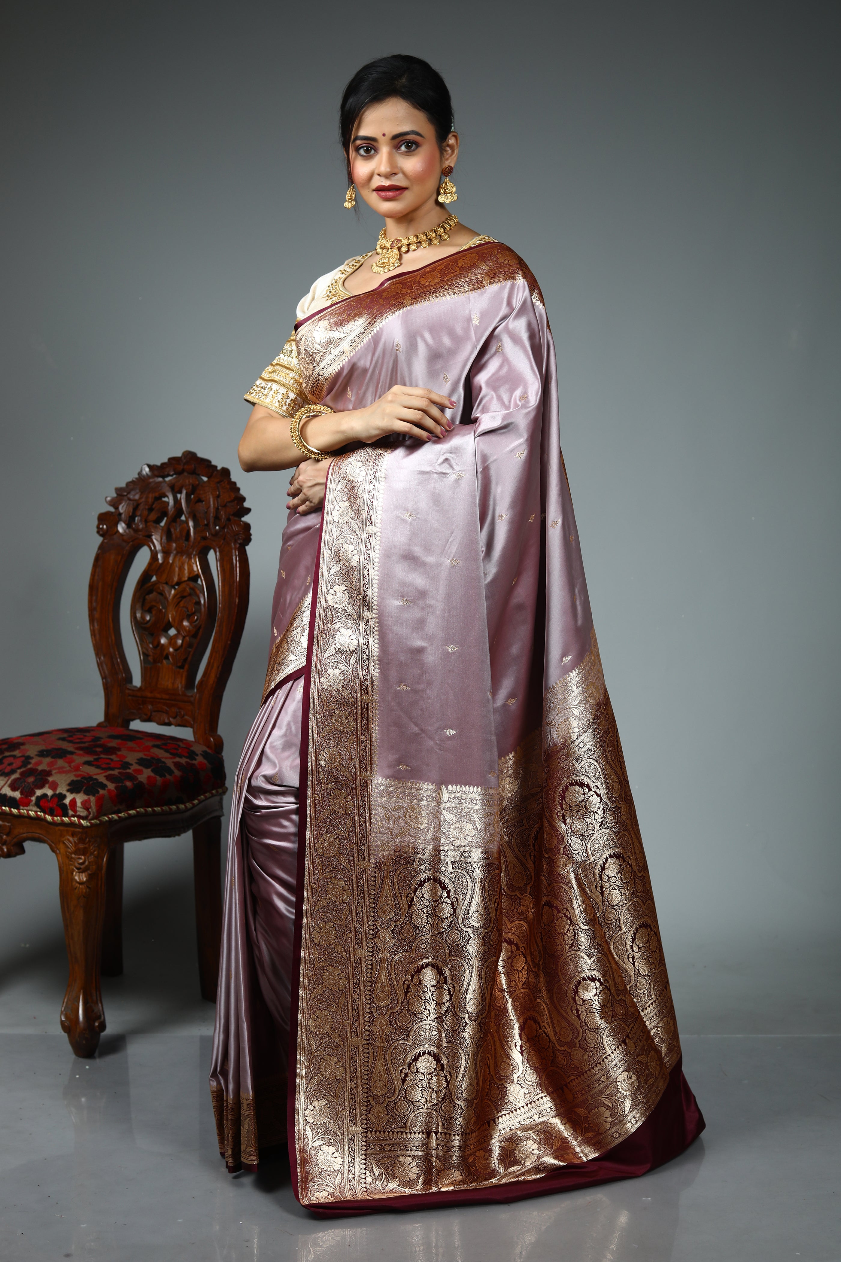 Pastel Maroon Blended Mashru Silk Saree