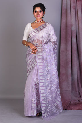 Light Purple Blended Organza Saree with ThreadWorks - Keya Seth Exclusive