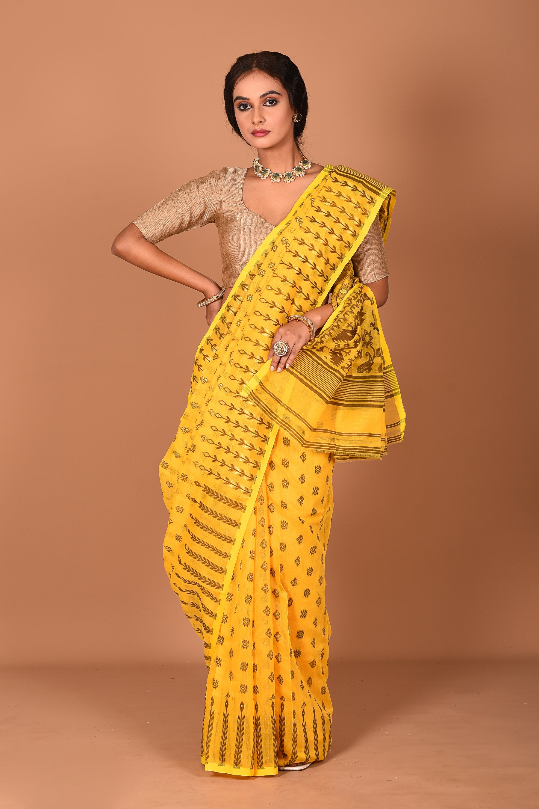 Chrome Yellow Jamdani Saree - Keya Seth Exclusive