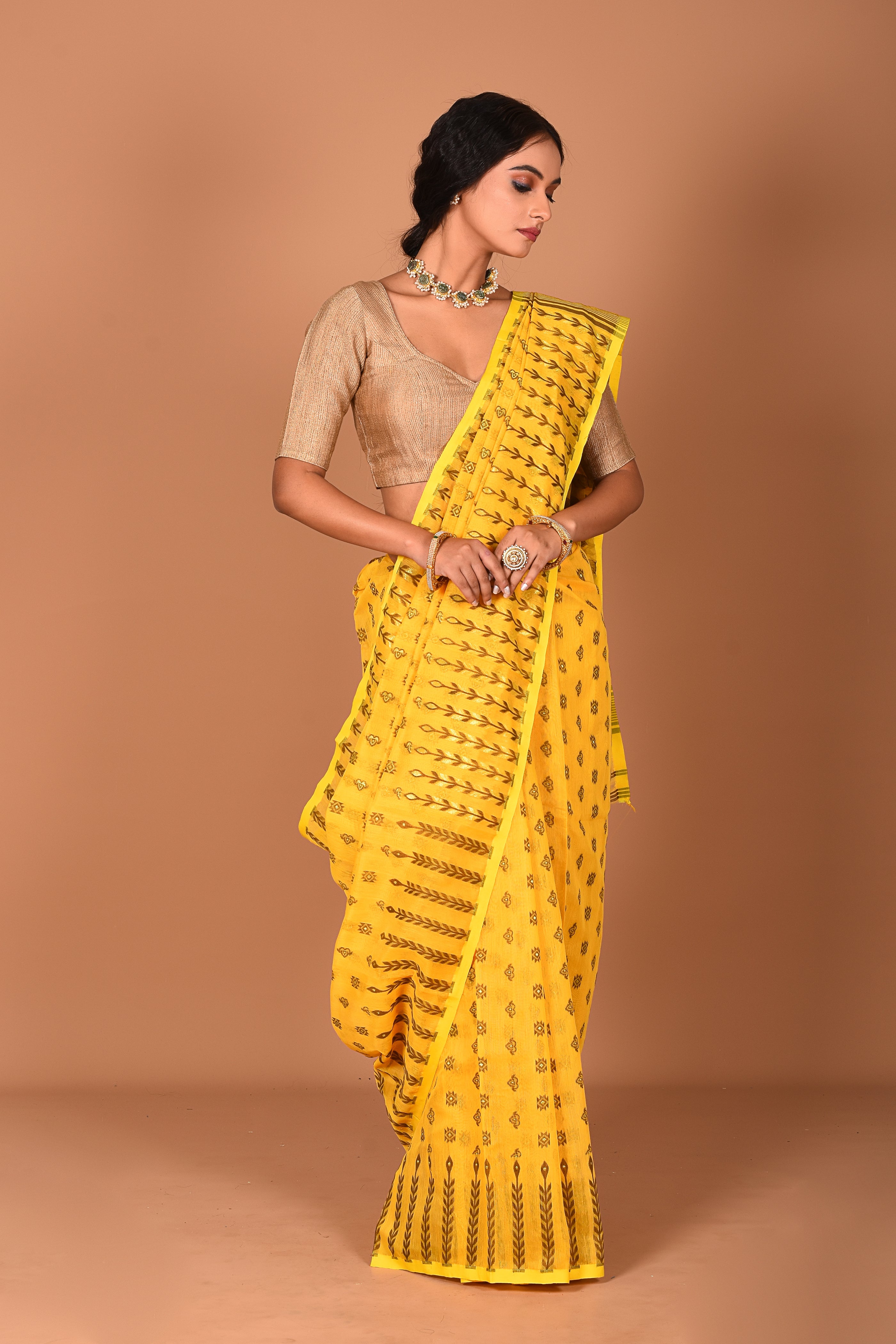 Chrome Yellow Jamdani Saree - Keya Seth Exclusive