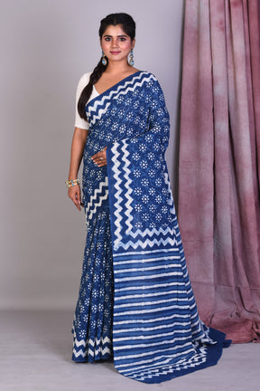 Navy Blue Blended Silk Saree with ThreadWorks - Keya Seth Exclusive