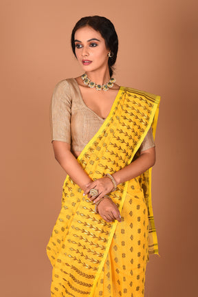 Chrome Yellow Jamdani Saree - Keya Seth Exclusive