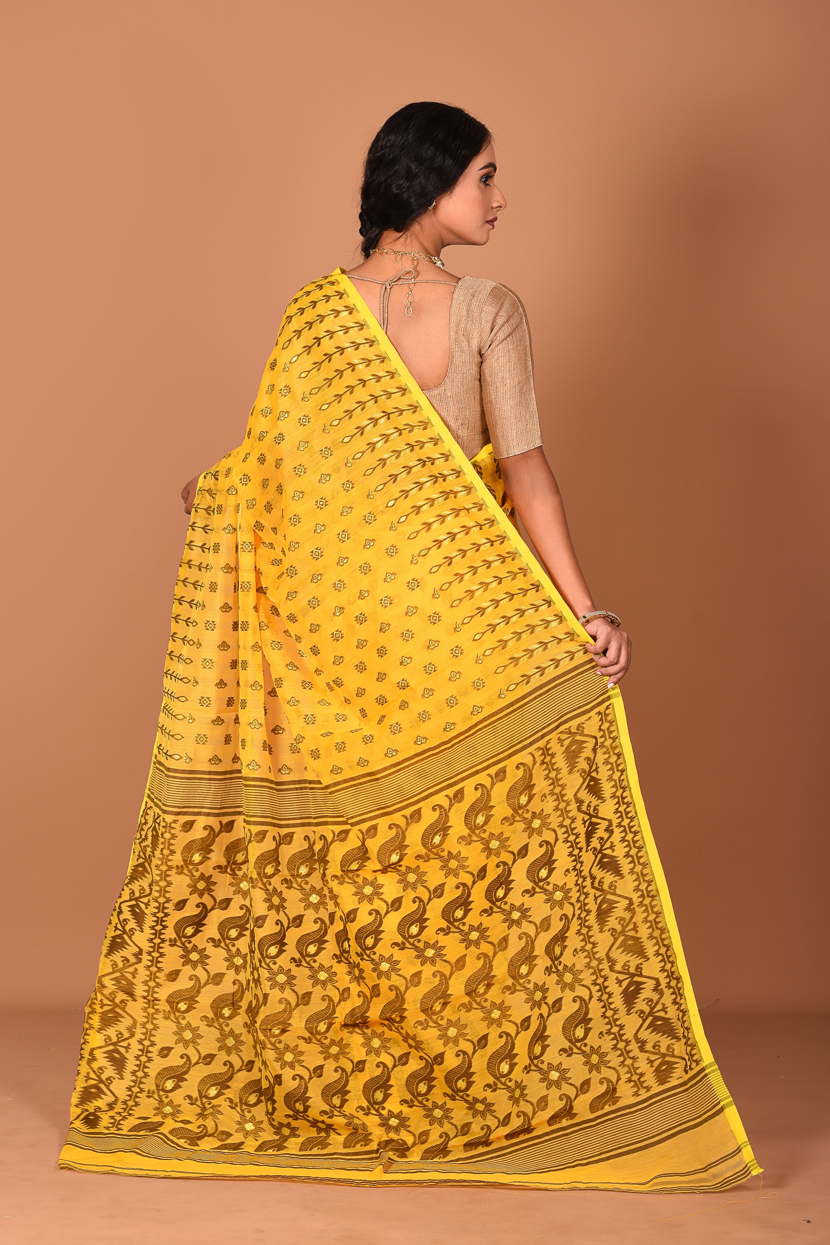 Chrome Yellow Jamdani Saree - Keya Seth Exclusive