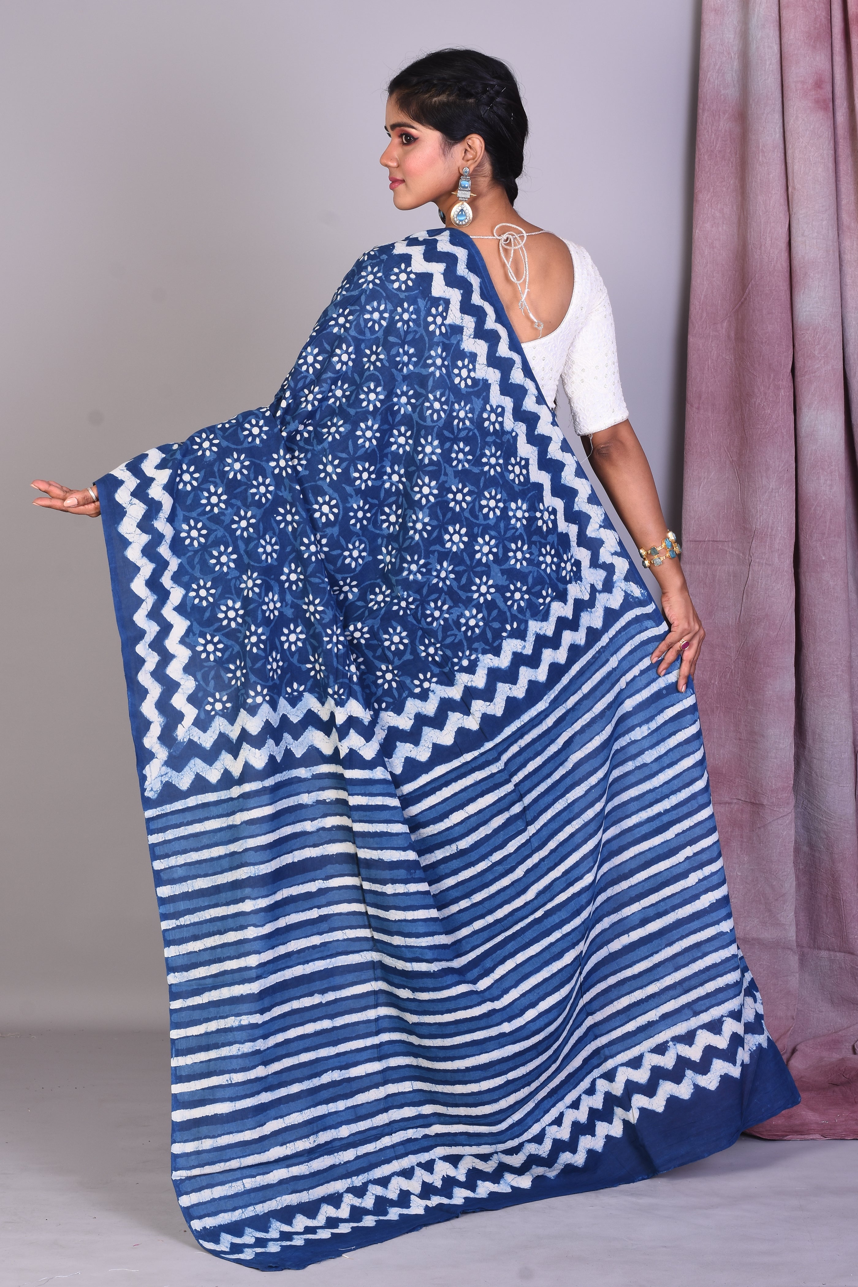 Navy Blue Blended Silk Saree with ThreadWorks - Keya Seth Exclusive