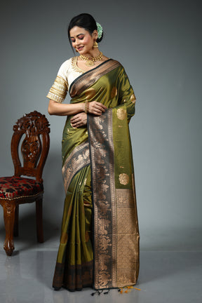 Olive Green Blended Silk Saree