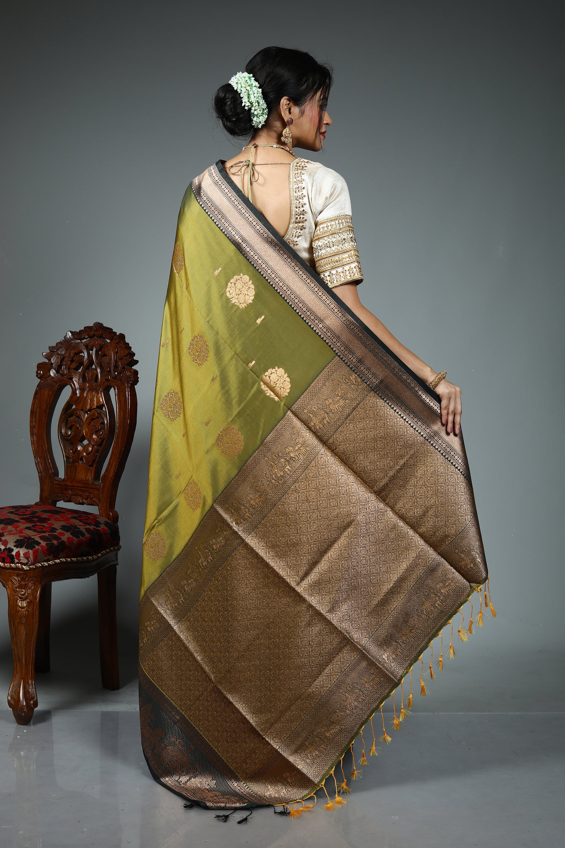 Olive Green Blended Silk Saree
