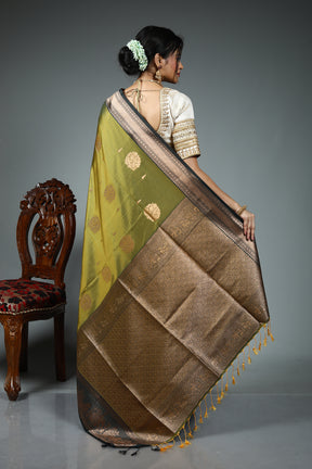 Olive Green Blended Silk Saree