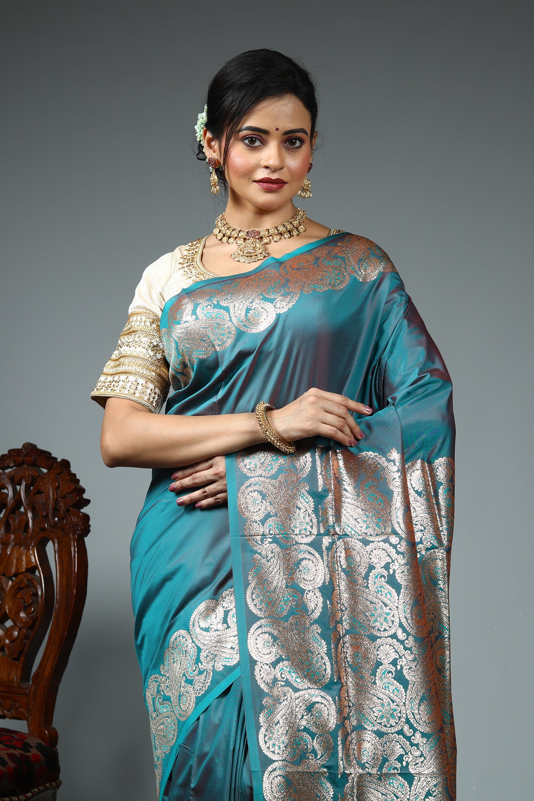 Green Blended Satin Silk Saree