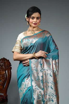Green Blended Satin Silk Saree