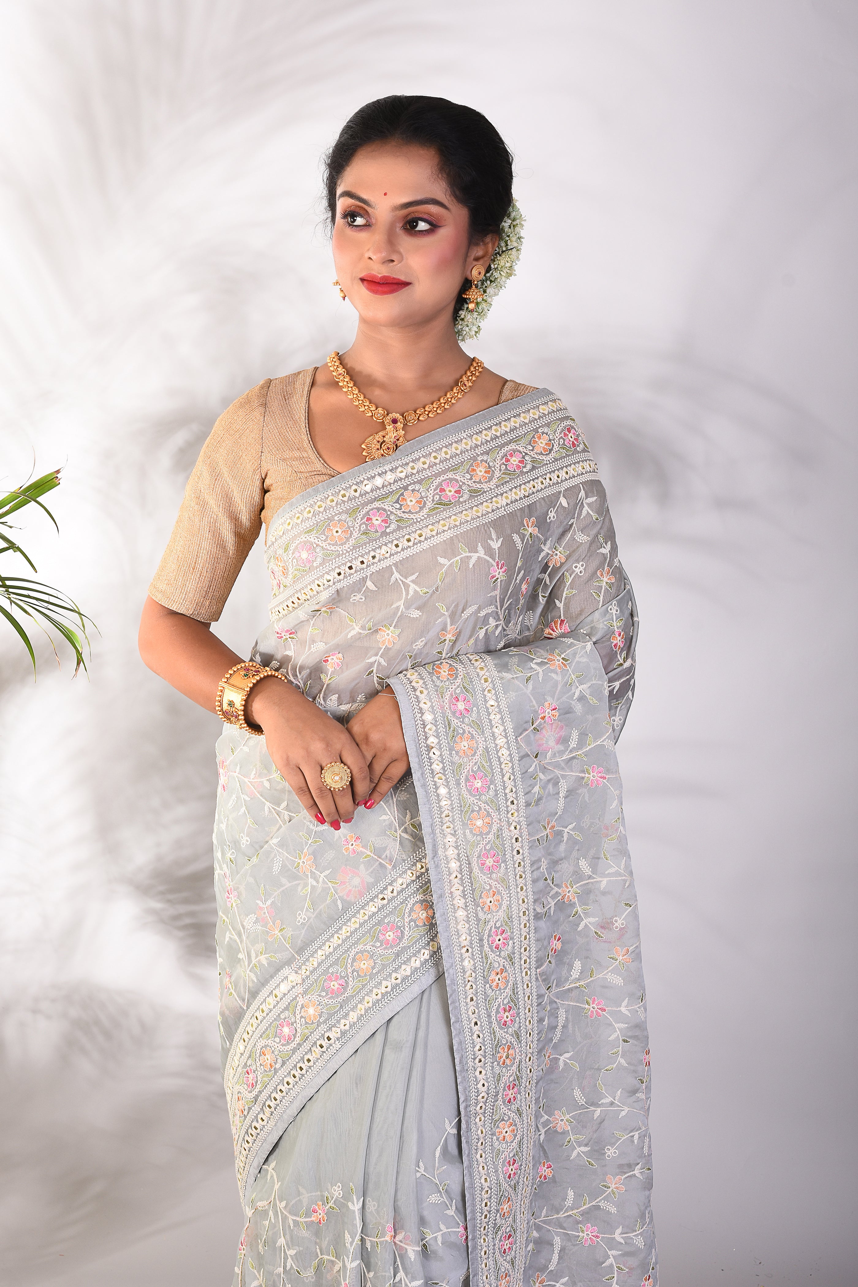 Grey Organza Saree - Keya Seth Exclusive