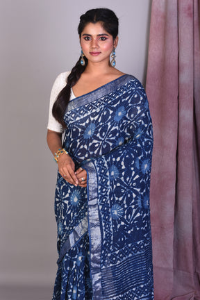 Navy Blue Blended Silk Saree with ThreadWorks - Keya Seth Exclusive