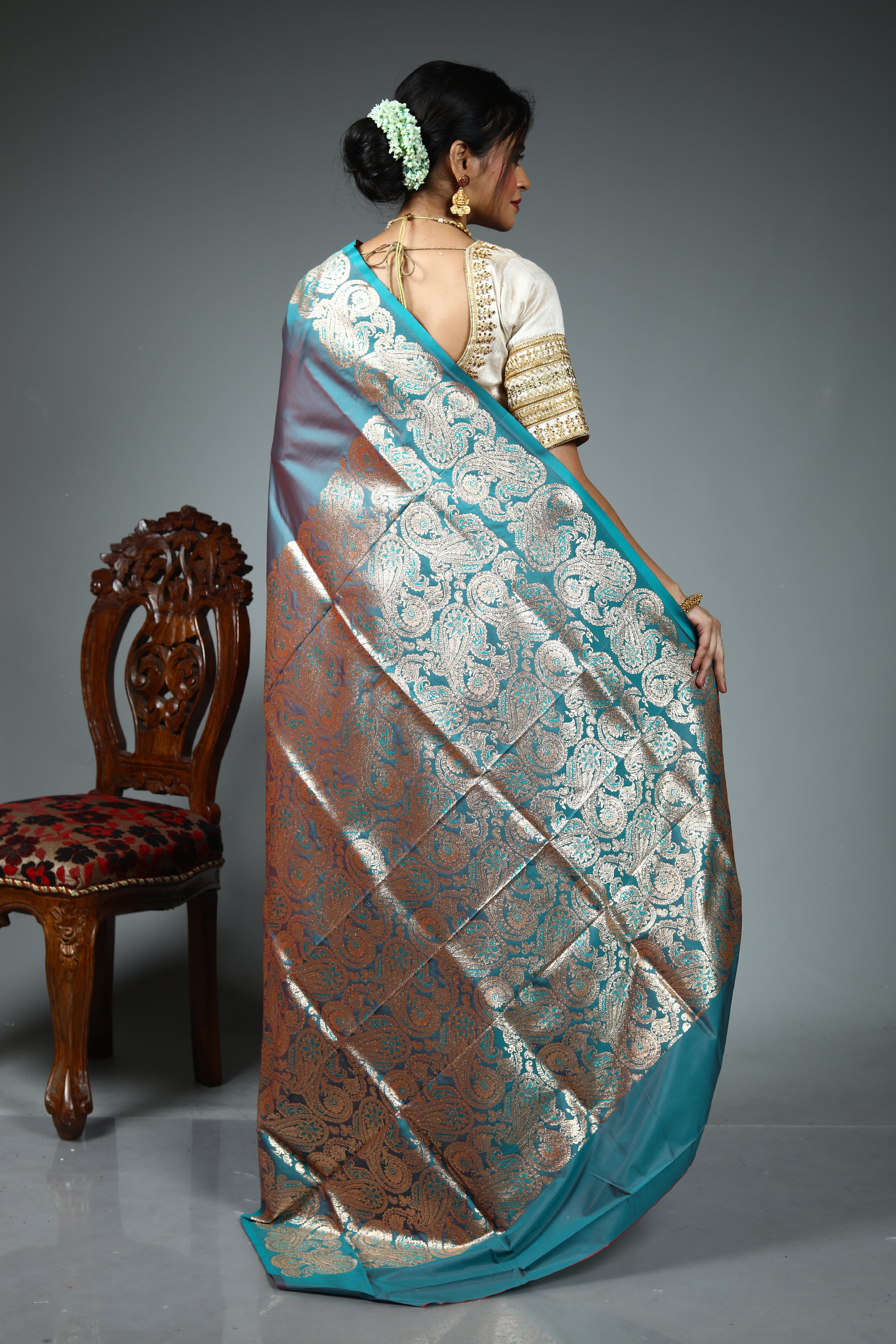 Green Blended Satin Silk Saree
